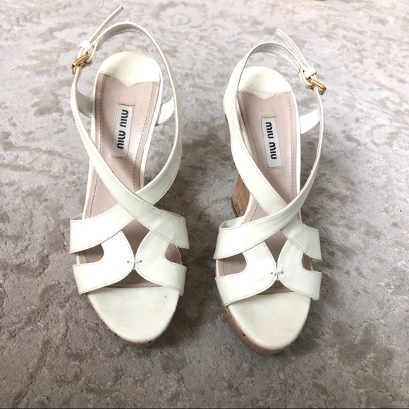 Miu Miu white patent leather cork wedges - Picture 1 of 5
